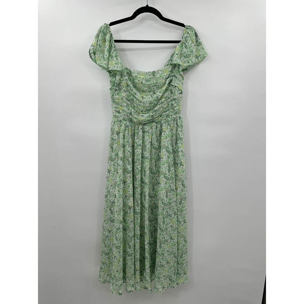 ASTR The Label Luisa Dress Green Multi Floral Maxi Dress Flutter Sleeve Medium